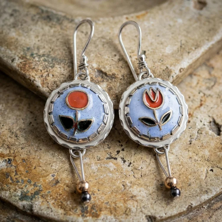 Vintage Bloom Enamel Drop Earrings