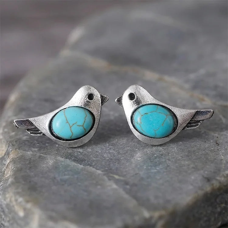 Vintage Turquoise Bird Stud Earrings