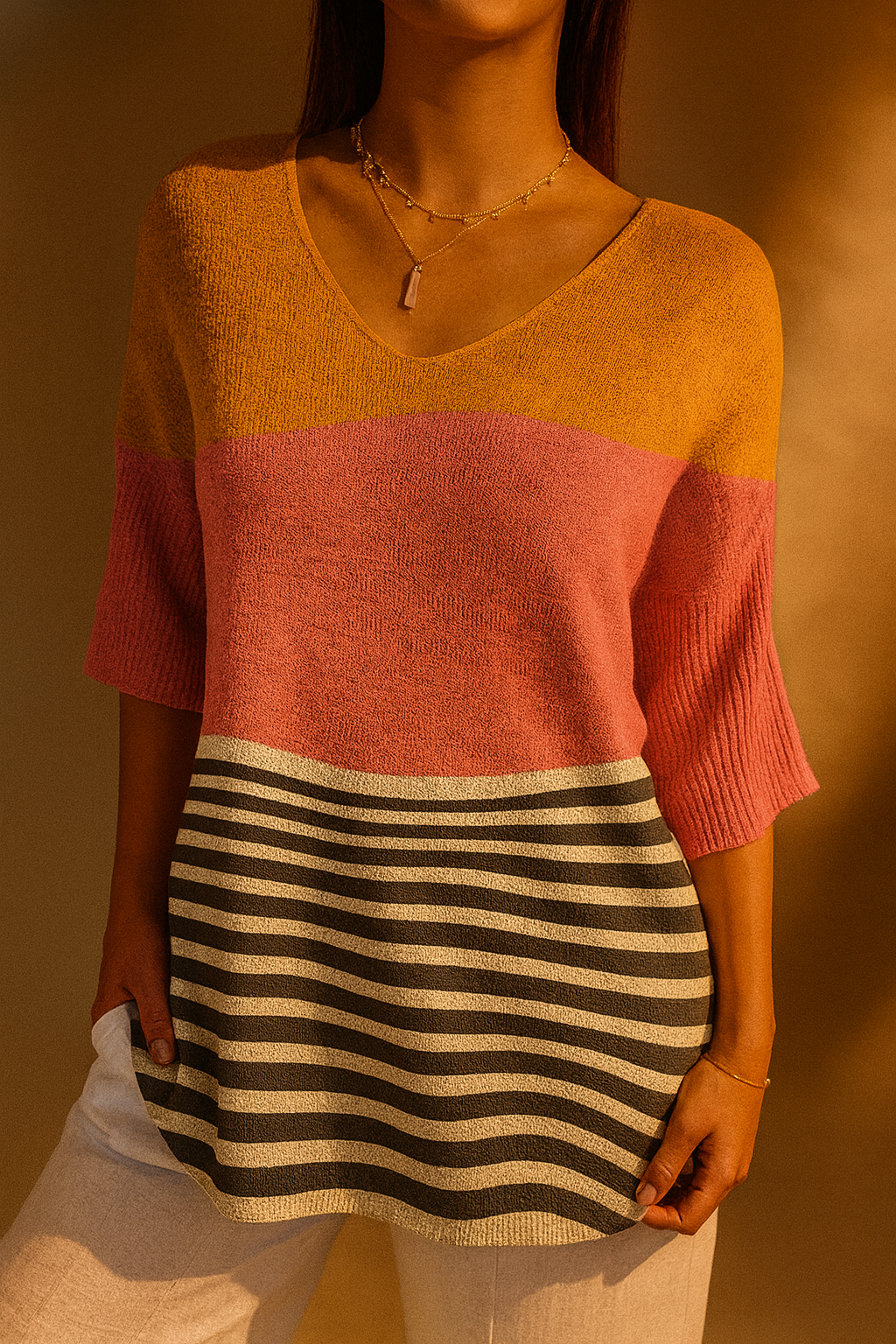 Jeanne | Women's Abstract Line Pattern Art Print Casual Knit Pullover
