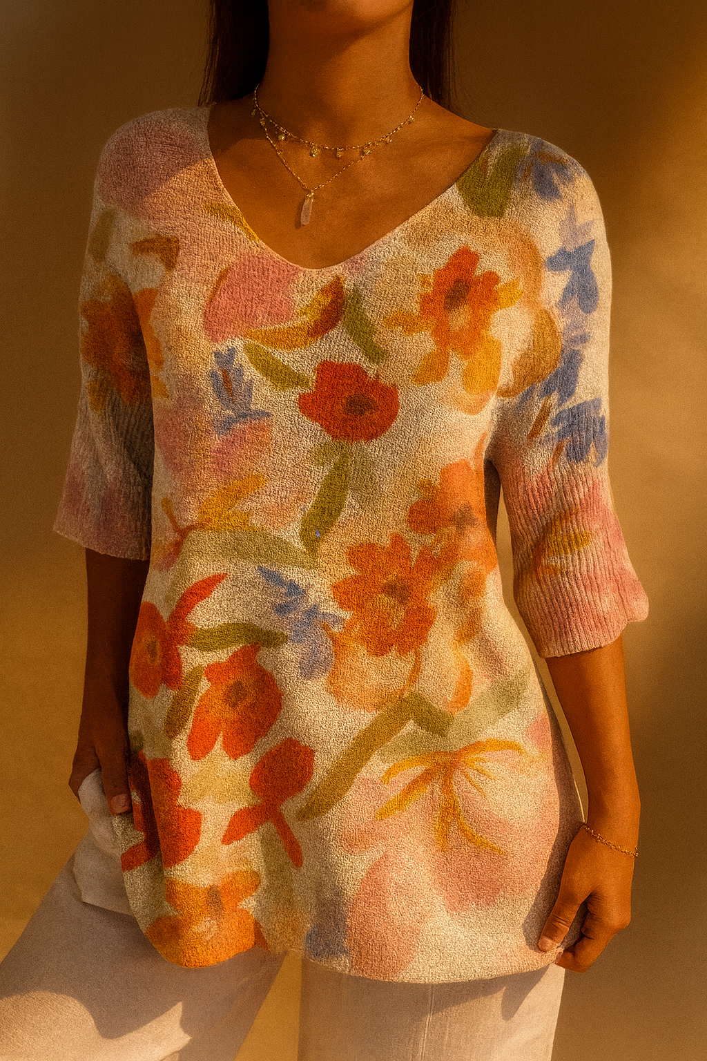 Violet | Women's Vintage Art Floral Casual Pullover Knit