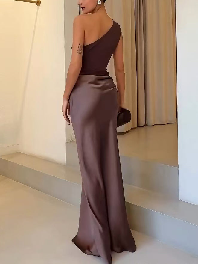 Anita™ - Elegant Pleated Maxi Evening Dress with One Shoulder