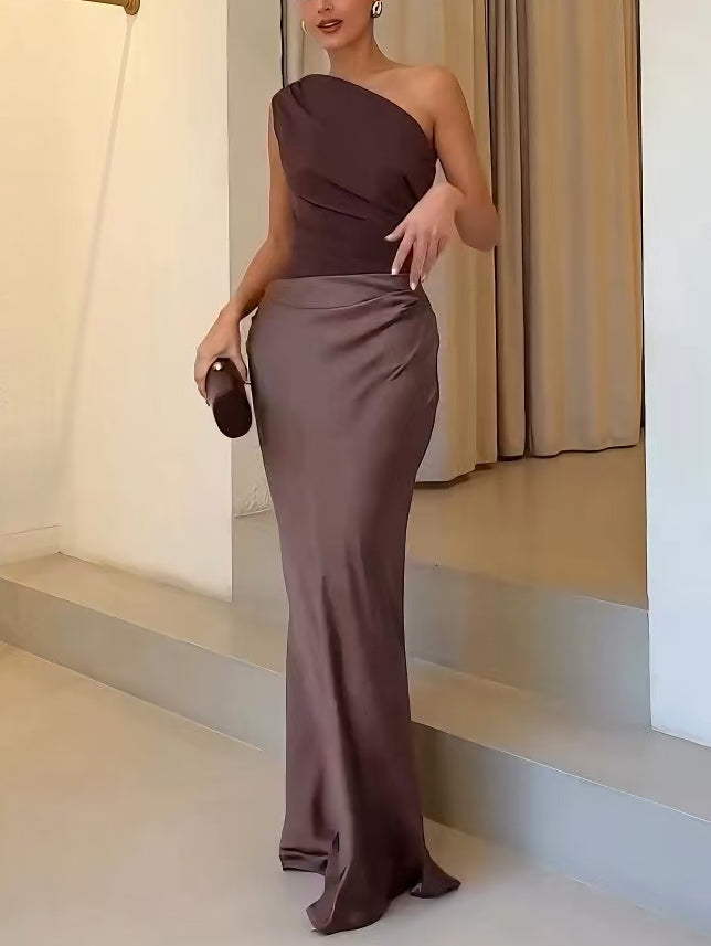 Anita™ - Elegant Pleated Maxi Evening Dress with One Shoulder