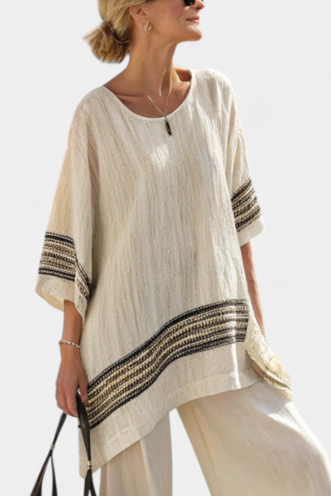 Danielle | Elegant Black-Striped Linen Top & Flowing Pants