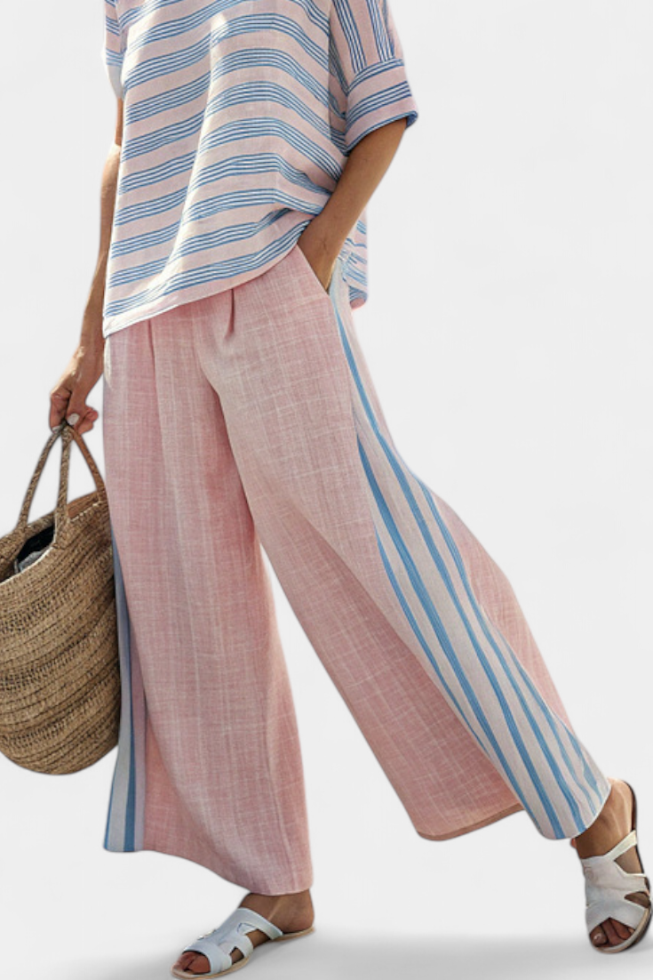 Aria | Elegant Pink-Blue Linen Blouse & Soft Pants