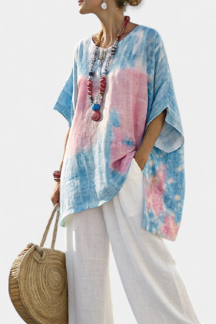 Elisea | Comfortable Relaxed Linen Top & Striped Bamboo Pants