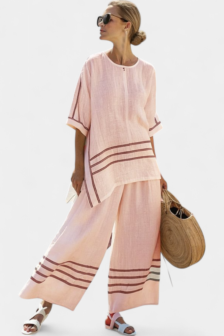 Adrielle | Sophisticated Striped Asymmetrical Top & Bold Pants