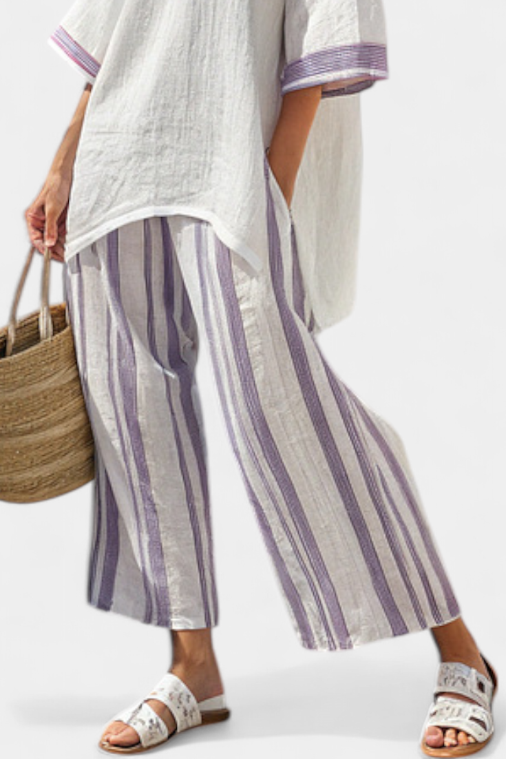 Celina | Comfortable Relaxed Blouse & Striped Bamboo Pants
