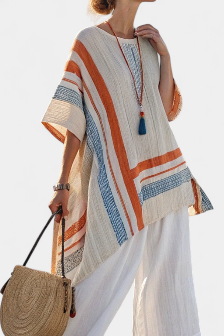 Angelina | Sophisticated Asymmetrical Blouse & Wide-Leg Linen Pants