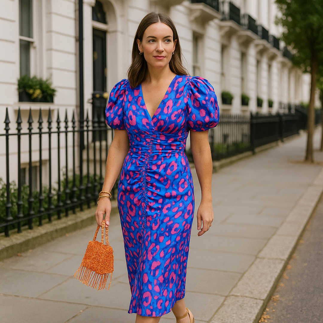 Arielle - Colourful Dress with Pleated Sleeves