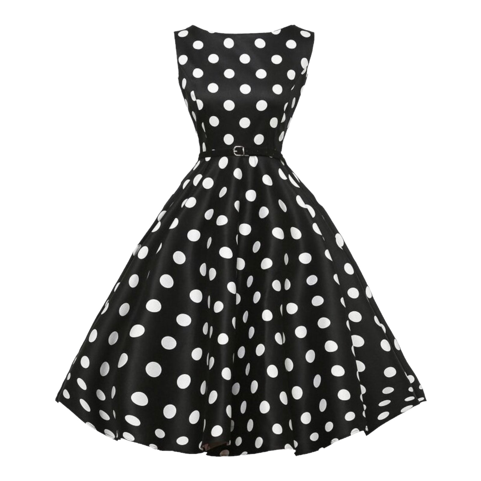 1950s Pin Up Bettie Page Polka Dot Print Flared Dress