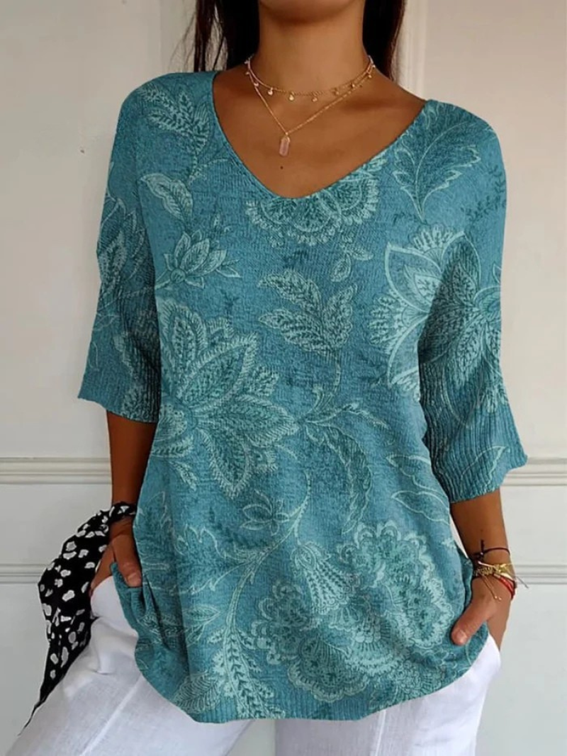 Miller | Women's Vintage Ethnic Floral Art Print Casual Pullover Knit
