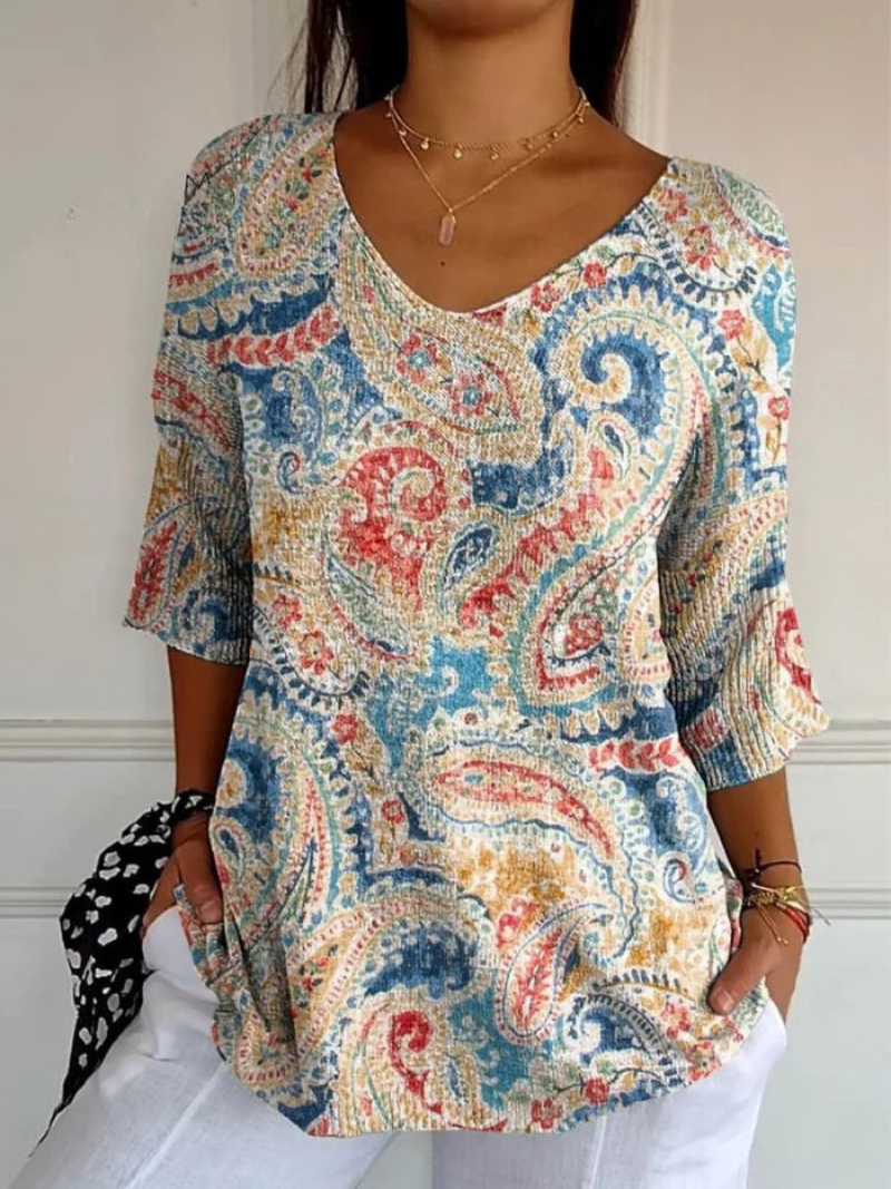 Mary | Women's Vintage Ethnic Floral Art Print Casual Pullover Knit