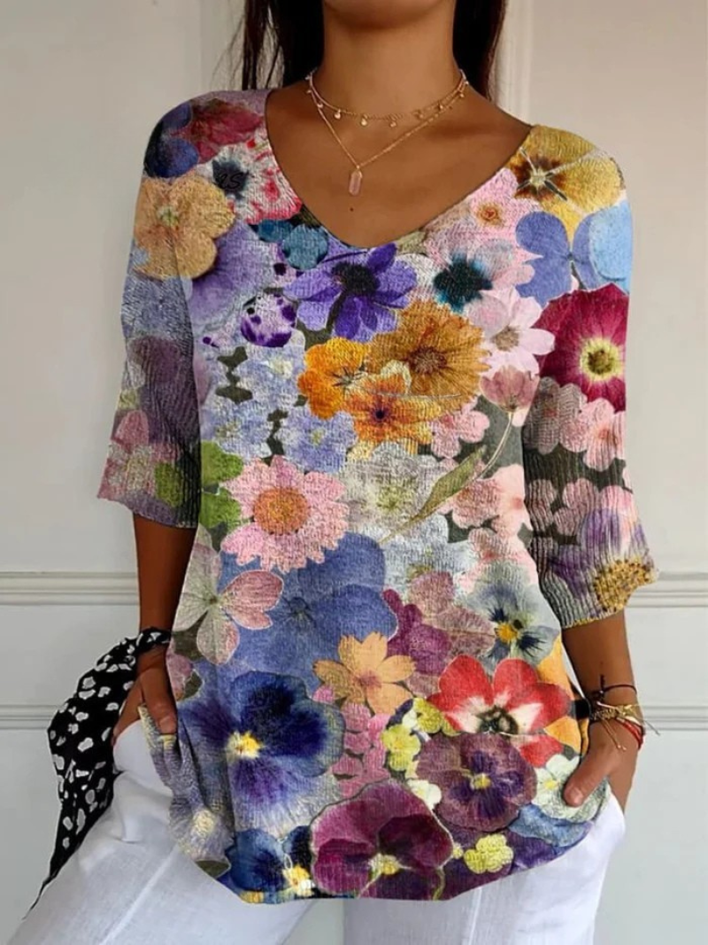 Martinez | Women's Vintage Lovely Floral Art Print Casual Pullover Knit