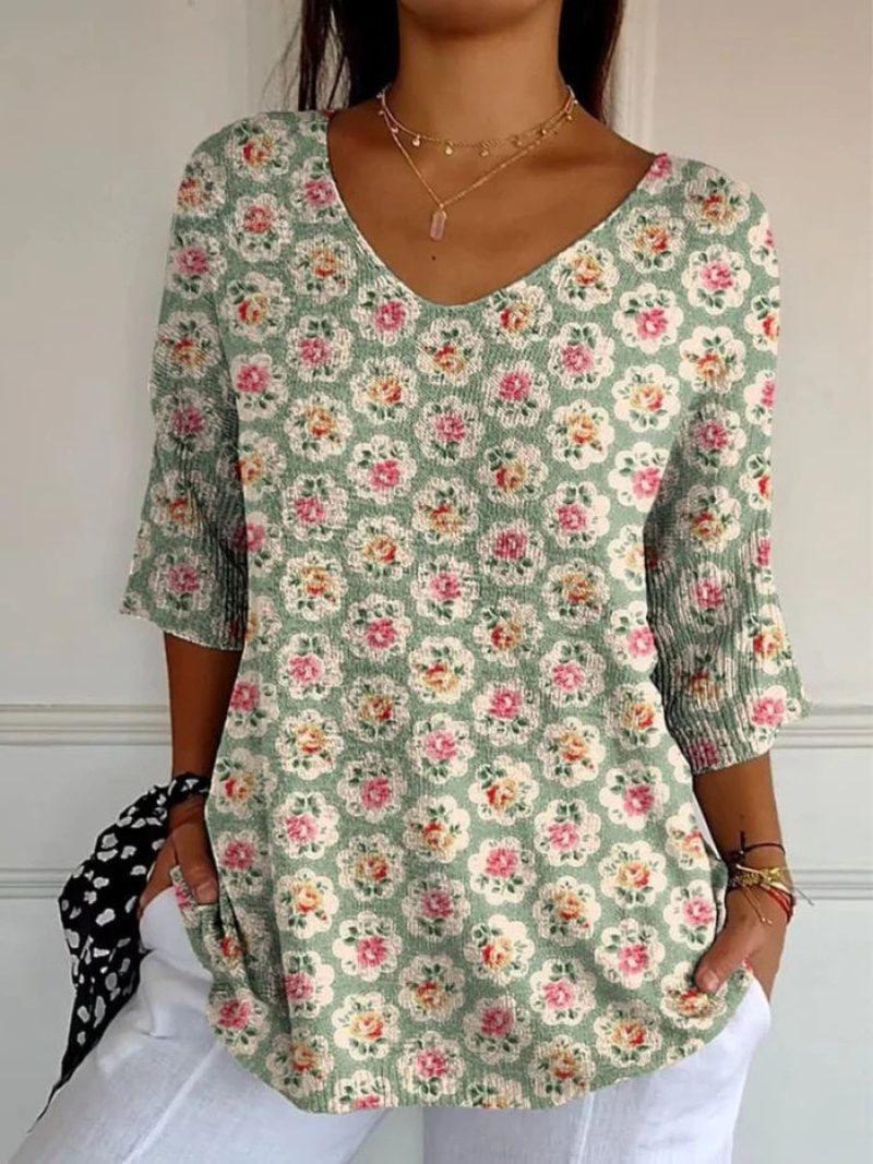 Williams | Women's Vintage Ethnic Floral Art Print Casual Pullover Knit