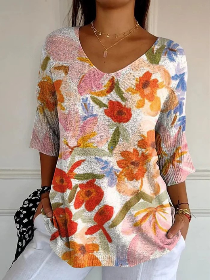 Violet | Women's Vintage Art Floral Casual Pullover Knit