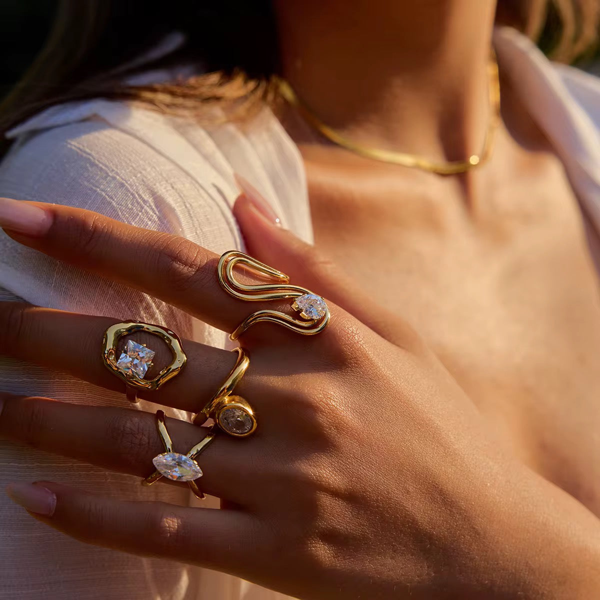 Wave Shape Diamante Ring