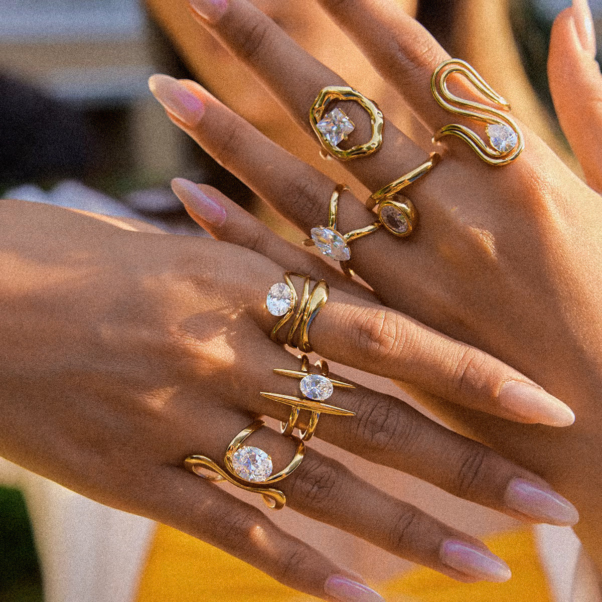 Wave Shape Diamante Ring