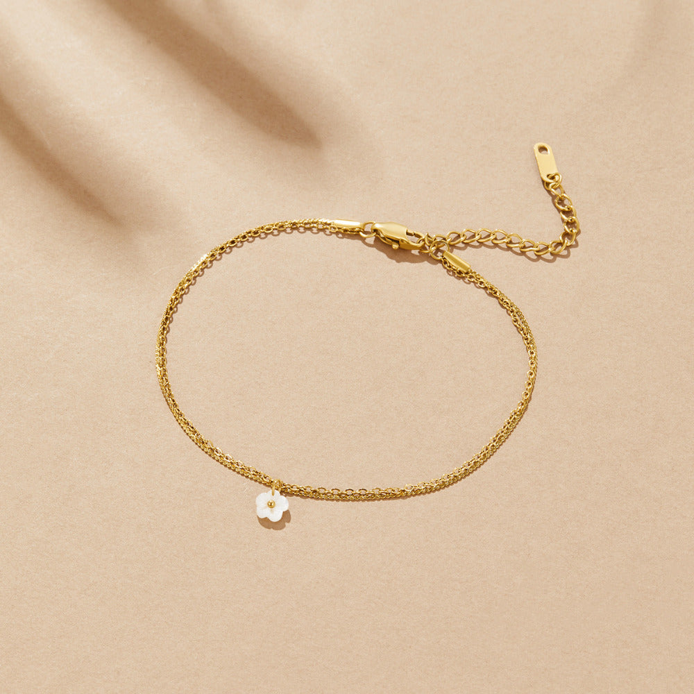 White Petal Shell Layered Anklet