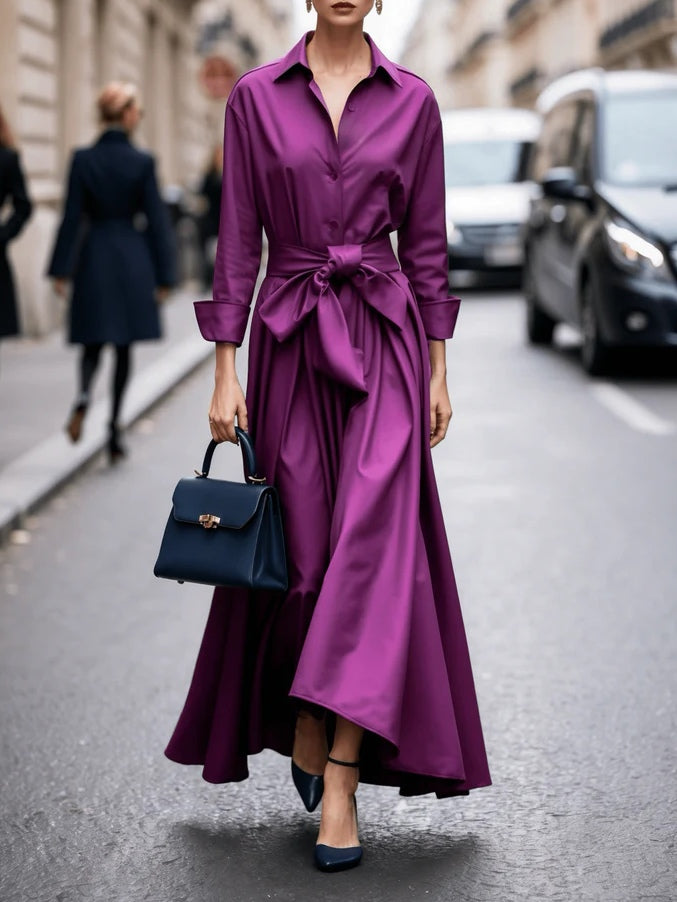 Alaia™ - Elegant Maxi Dress with Long Sleeves and Tie Belt