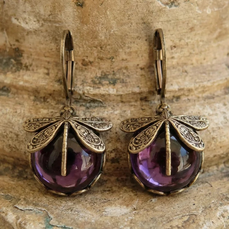 Antique Gold Dragonfly Drop Earrings