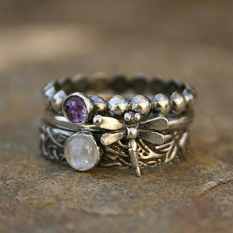 Dragonfly Inlaid Stacking Ring