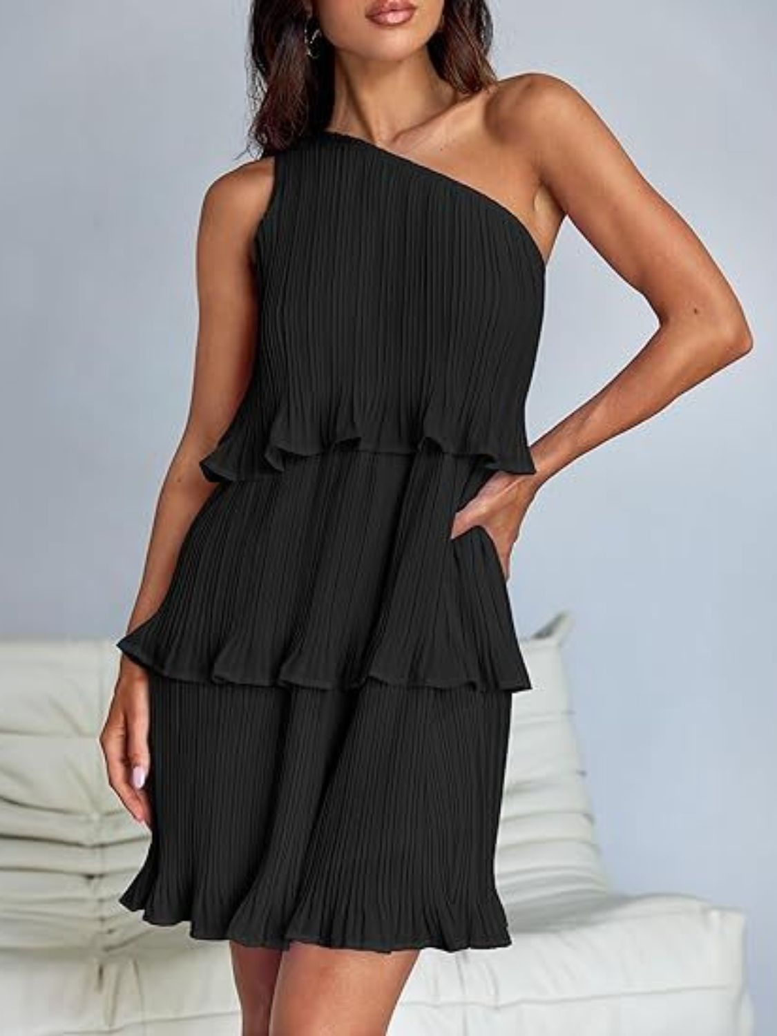 Aurora - Layered One-Shoulder Mini Dress