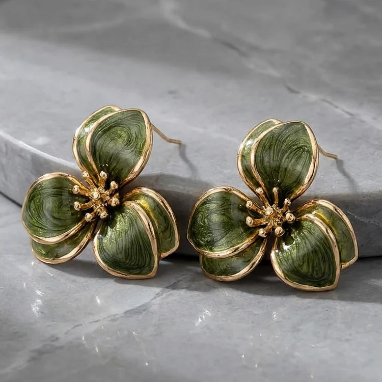 Vintage Emerald Bloom Stud Earrings