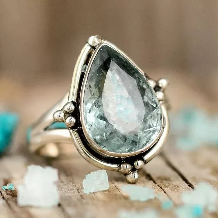 Aquamarine Teardrop Ring