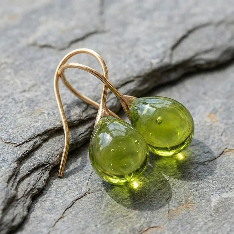 Vintage Olive Glass Earrings