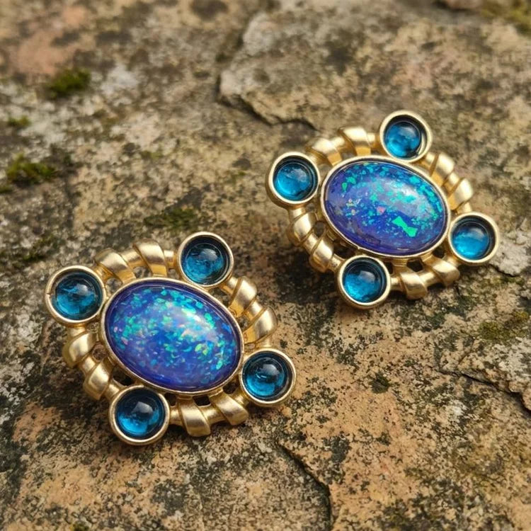 Vintage Opal and Blue Cluster Earrings