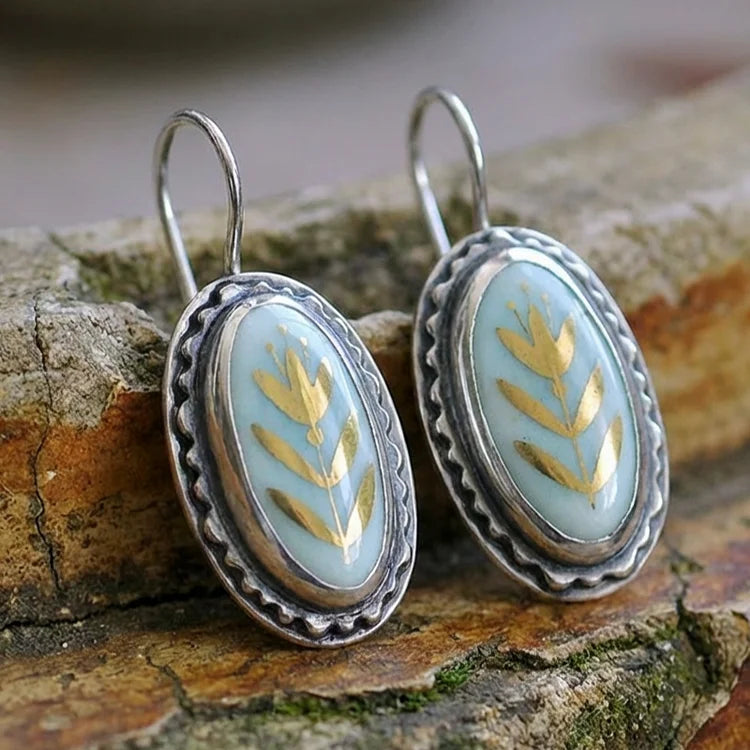 Vintage Leaf Enamel Earrings