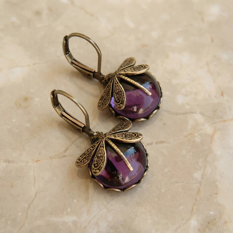 Antique Gold Dragonfly Drop Earrings