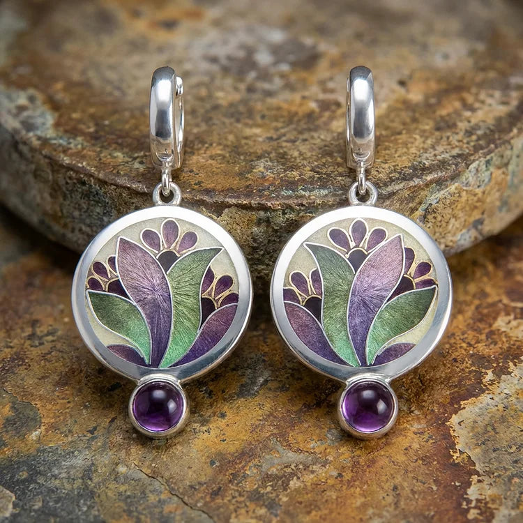 Boho Violet Crystal Silver Earrings