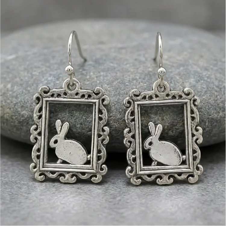 Vintage Framed Bunny Drop Earrings