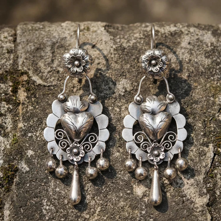 Bohemian Bloom Engraved Earrings