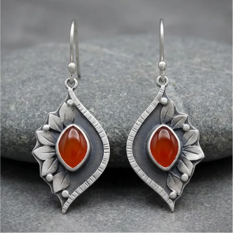 Vintage Carnelian Leaf Drop Earrings