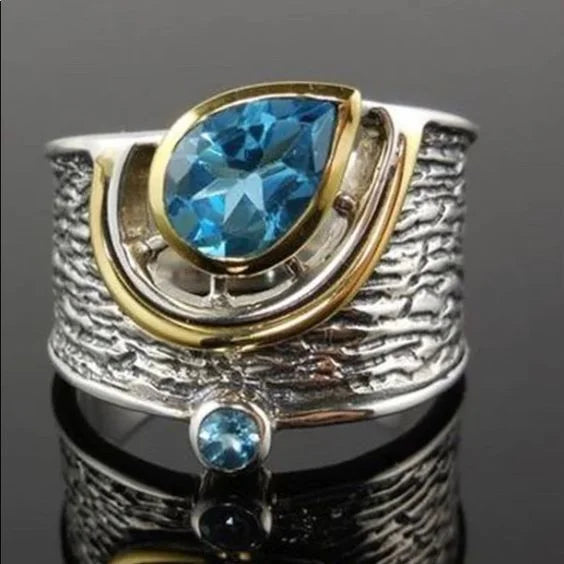Vintage Blue Crystal Drop Ring