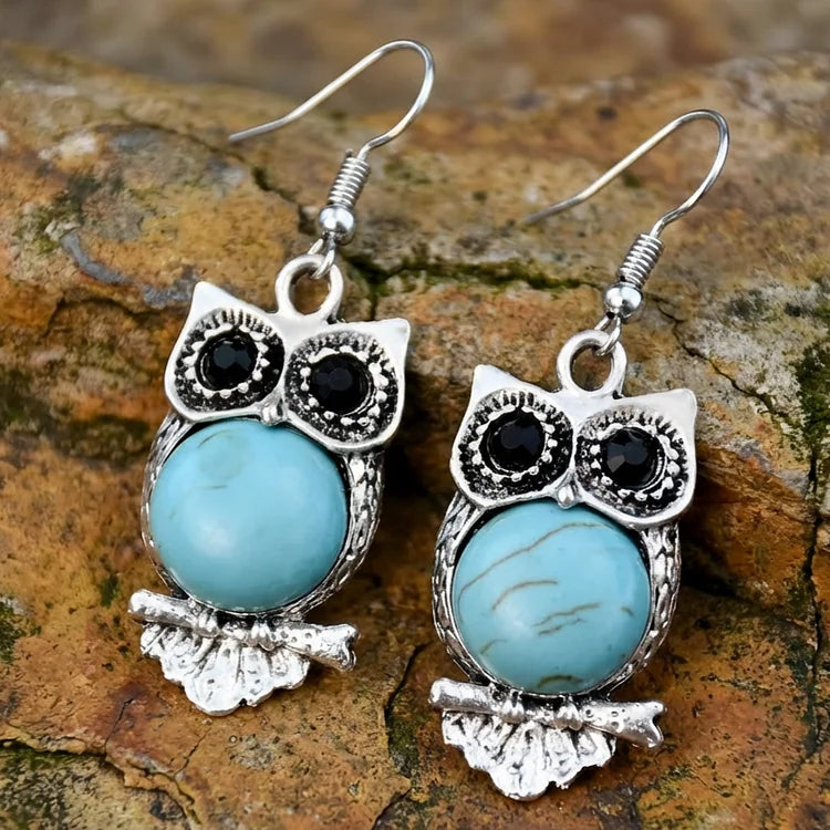 Vintage Turquoise Owl Earrings