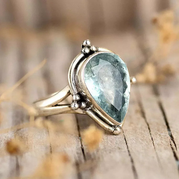 Aquamarine Teardrop Ring