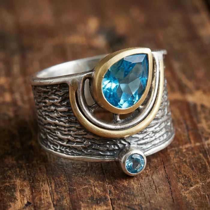 Vintage Blue Crystal Drop Ring