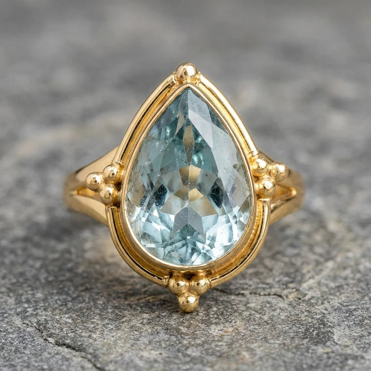 Aquamarine Teardrop Ring