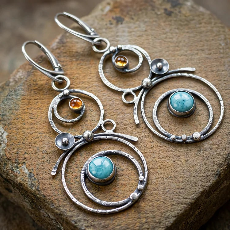 Vintage Spiral Stone Earrings