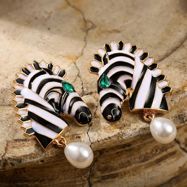 Vintage Zebra Pearl Tassel Earrings