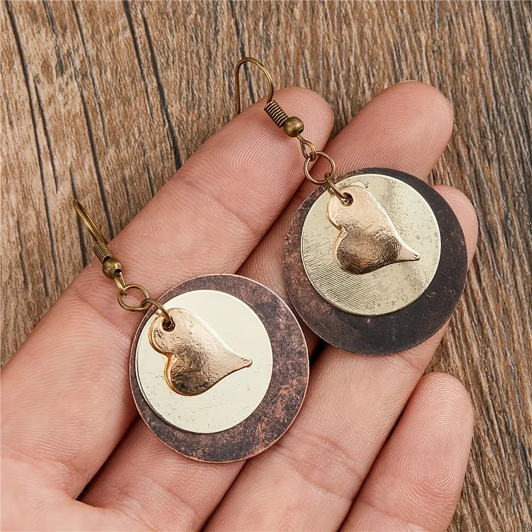 Vintage Layered Heart Drop Earrings