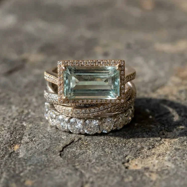 Vintage Turquoise Square Ring Set