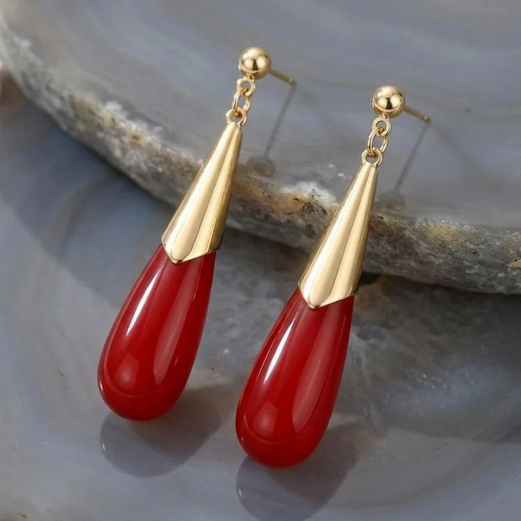 Vintage Ruby Teardrop Dangle Earrings