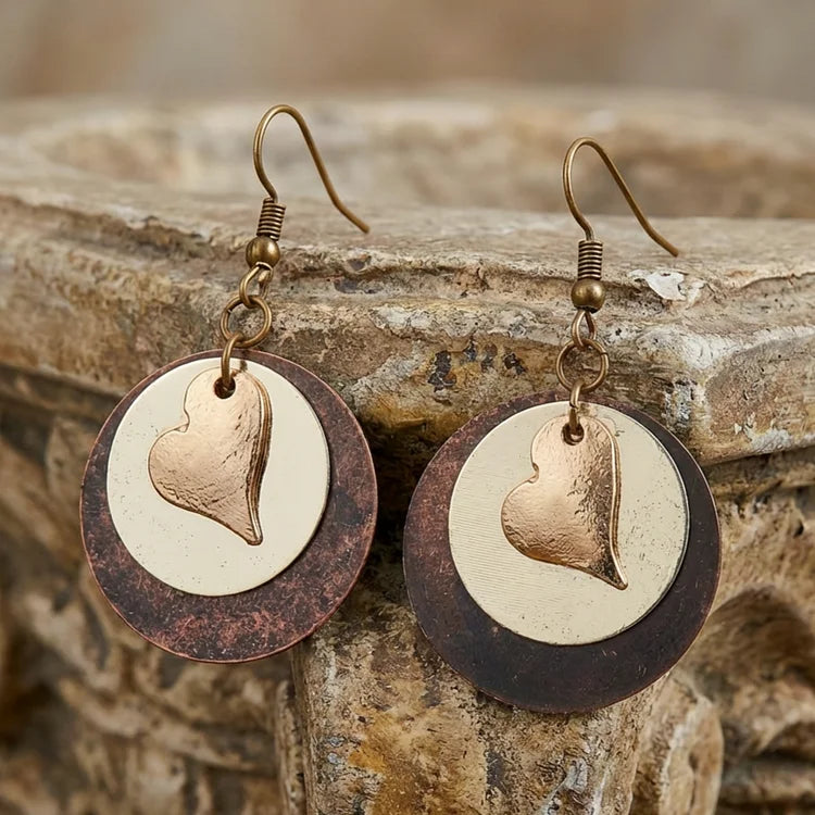 Vintage Layered Heart Drop Earrings