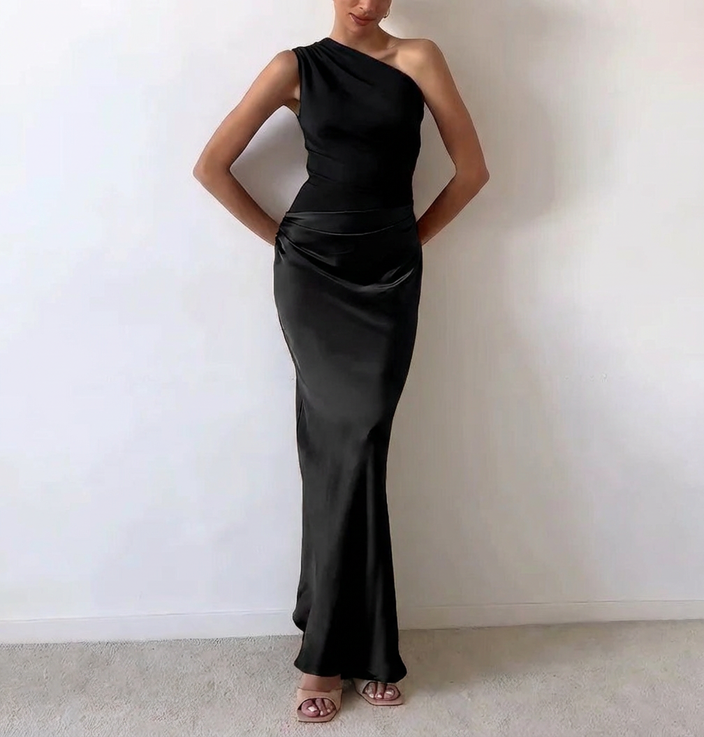 Anita™ - Elegant Pleated Maxi Evening Dress with One Shoulder