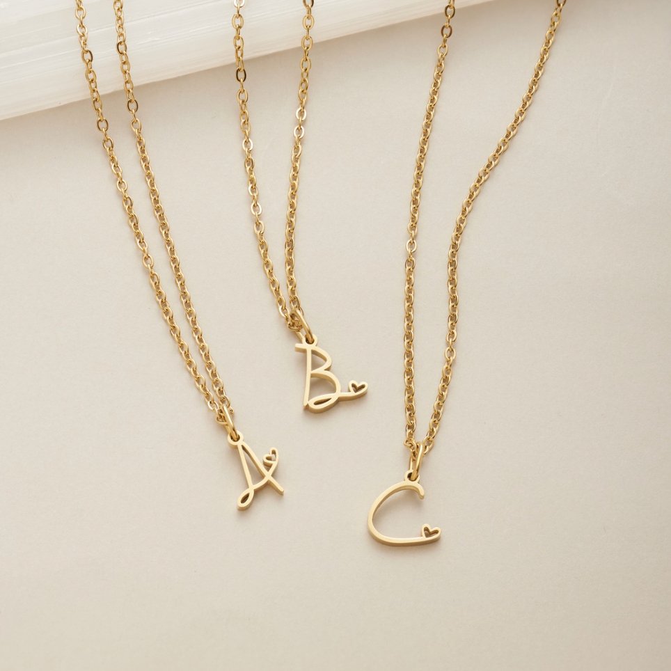 Alphabet Letter Heart Necklace