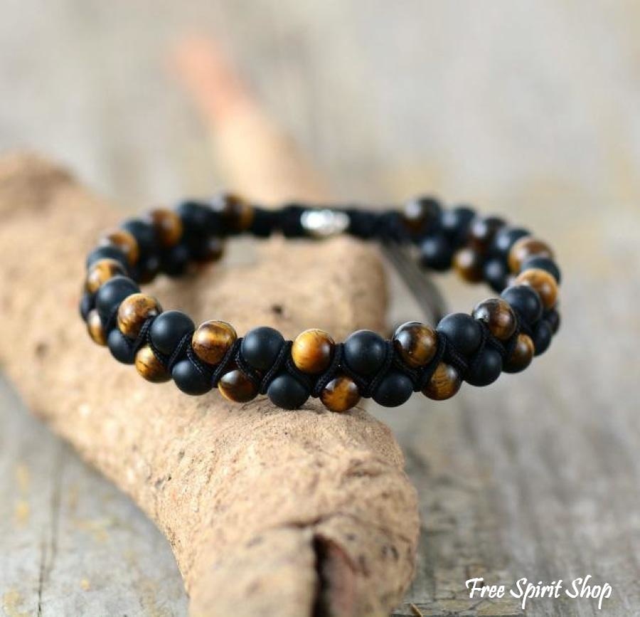 Handmade Matte Black Onyx & Tiger Eye Braided Bracelet